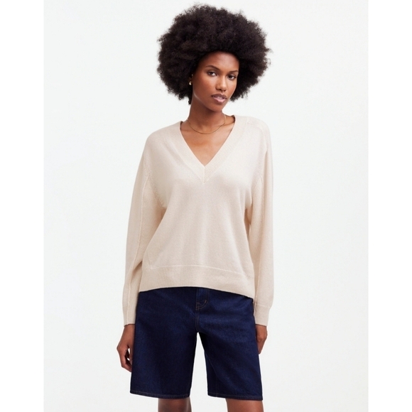 Madewell Cashmere V-Neck Sweater In Heather Oat - Picture 1 of 12